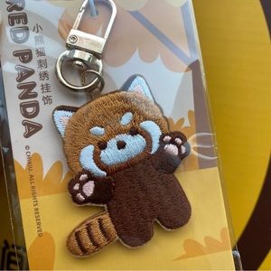Embroidered Red Panda Hug Keychain Bag Charm Birthday Gift Embroidery Patch Art